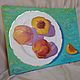 Oil painting On a plate with a gold border. Peaches, Pictures, Obninsk,  Фото №1