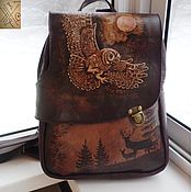 Сумки и аксессуары handmade. Livemaster - original item Super leather backpack with engraving and painting))). Handmade.