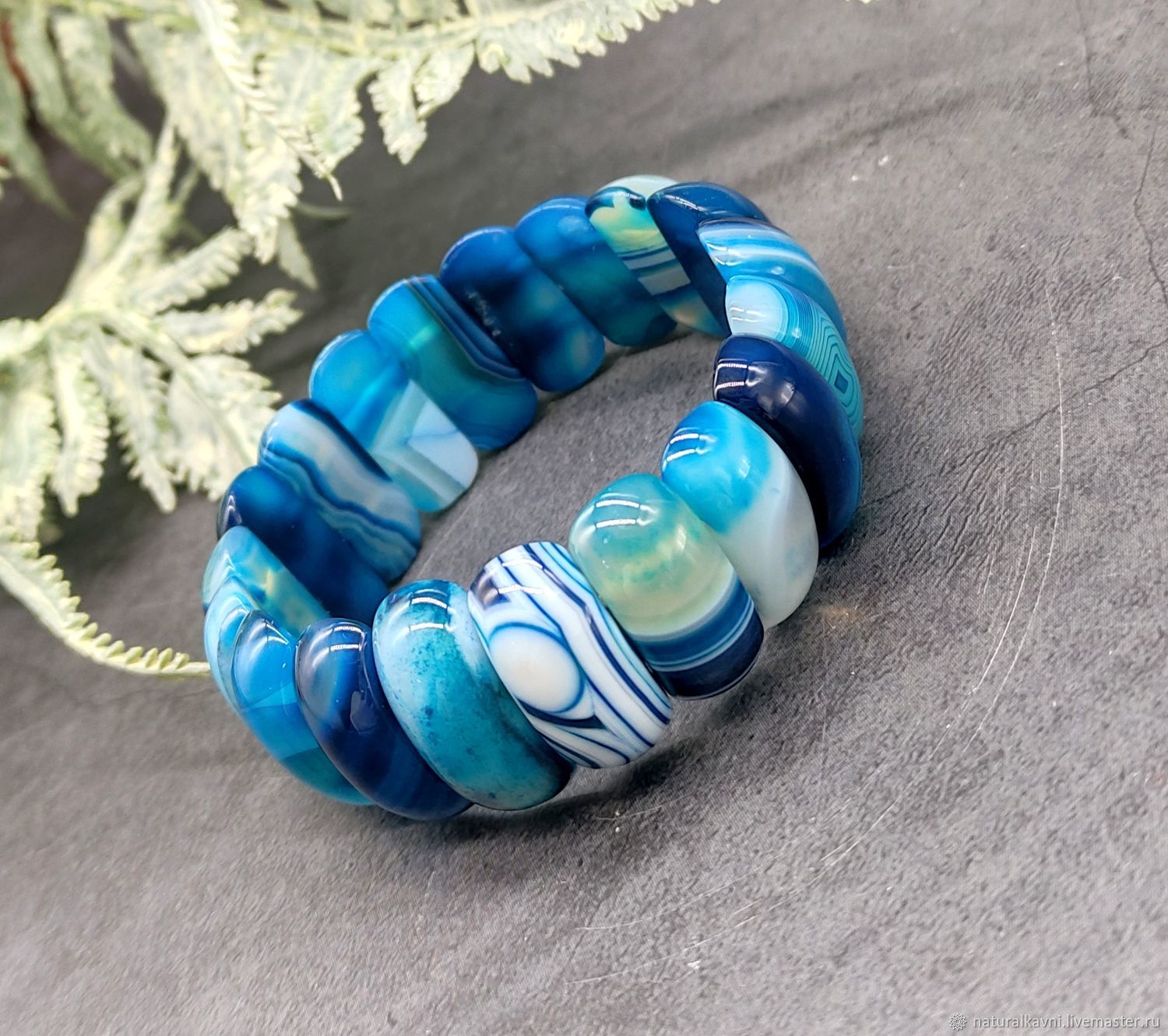 Blue Natural Agate Bracelet, Bead bracelet, Moscow,  Фото №1