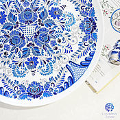 Картины и панно handmade. Livemaster - original item Winter garden. Gzhel. Wall plate with painting blue. Handmade.