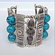 Bracelet in Oriental style, ethnic, Ottoman of accessories for old vintage silver.Color - turquoise. Expensive, unusual gift for stylish women.