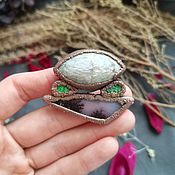 Украшения handmade. Livemaster - original item Copper pendant moonstone, uvarovite, moss agate. Handmade.