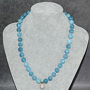 Работы для детей, handmade. Livemaster - original item Beads natural stone aquamarine with gold pendant. Handmade.