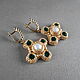 Pearl Cross Earrings, Green Byzantine Beaded Earrings