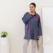 Одежда handmade. Livemaster - original item Linen shirt with embroidery purple and purple. Handmade.
