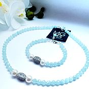 Украшения handmade. Livemaster - original item Necklace-choker and bracelet set with aquamarine 