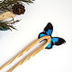 Wooden Ash Hairpin with Blue and Black Butterfly Resin. Hairpin. WonderLand. Online shopping on My Livemaster.  Фото №2