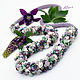 Long necklace for lovers of big forms. Decoration in purple-green range. Massive long necklace from Japanese and Czech beads, stone chips, pearls and Czech beads. Jewelry from Altania
