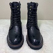 Обувь ручной работы handmade. Livemaster - original item High-top boots, ostrich leather, fur, dark blue. Handmade.