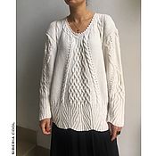 Одежда handmade. Livemaster - original item Women`s knitted pullover with Arana needles, white, braids, Merino wool. Handmade.