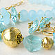 'Gold and aquamarine': necklace and earrings in 14KT gold celestial, Necklace, St. Petersburg,  Фото №1