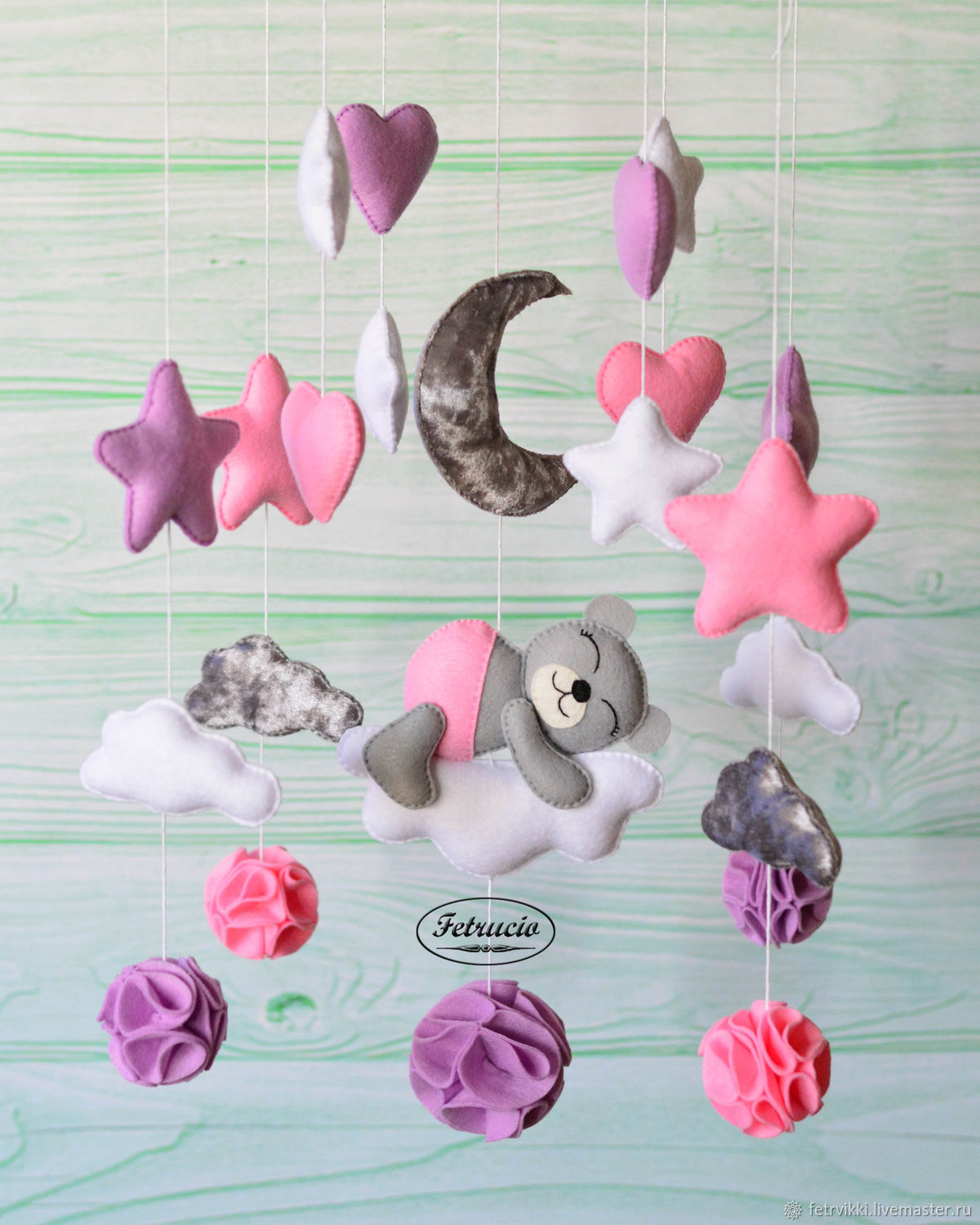 Мобиль из фетра: Мишка на облаке (для девочки) в интернет-магазине на ...