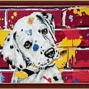 Картины и панно handmade. Livemaster - original item Paintings:Dalmatian artist. Embroidered cross pattern. Handmade.
