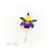 Украшения handmade. Livemaster - original item Brooch needle iris leather small flower yellow purple. Handmade.