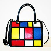 Сумки и аксессуары ручной работы. Ярмарка Мастеров - ручная работа Leather handbag woman red yellow black blue  Squares Mondrian. Handmade.