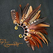 Украшения handmade. Livemaster - original item Golden-chocolate feather cuff. Handmade.