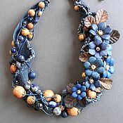 Украшения handmade. Livemaster - original item Necklace Blue Denim Etude Natural Stones Flowers Leather. Handmade.
