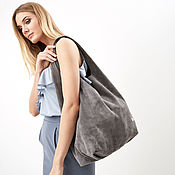 Сумки и аксессуары handmade. Livemaster - original item String Bag Leather Suede Bag Hobo Leather Gray Bag Package Shopper T-shirt. Handmade.