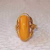 Винтаж handmade. Livemaster - original item Amber Ring Natural Amber Brass Gold Plated Size 19 Vintage. Handmade.