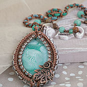 Украшения handmade. Livemaster - original item Copper pendant with agate on a silk cord in the boho style 