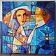 Large painting 80 by 80 cm painting blue yellow square painting, Pictures, St. Petersburg,  Фото №1