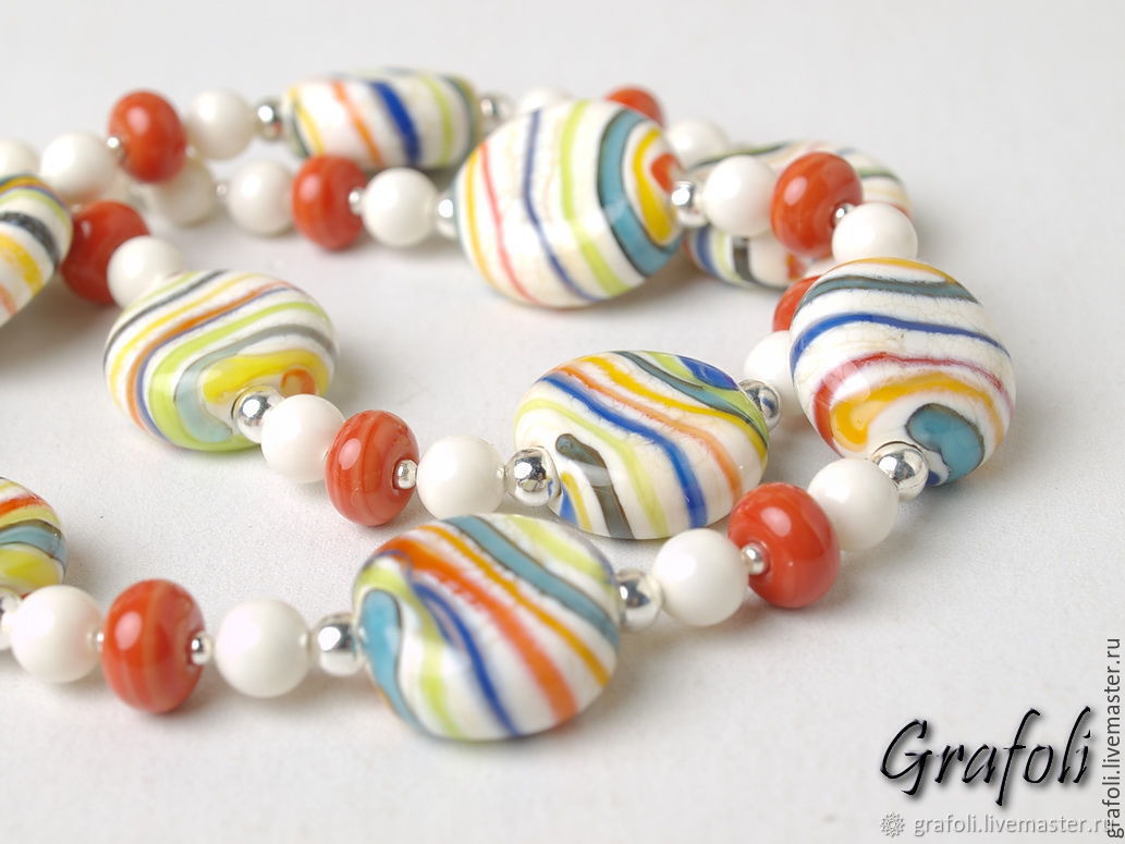 Beads Multicolored stripes, Necklace, Moscow,  Фото №1