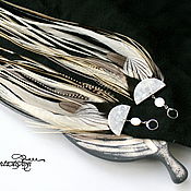Украшения handmade. Livemaster - original item Feather earrings are voluminous, white with beige and black feathers. Handmade.
