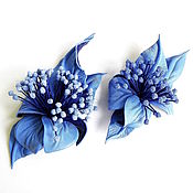 Украшения handmade. Livemaster - original item Elegant brooch flower made of leather blue sky blue with stamens. Handmade.
