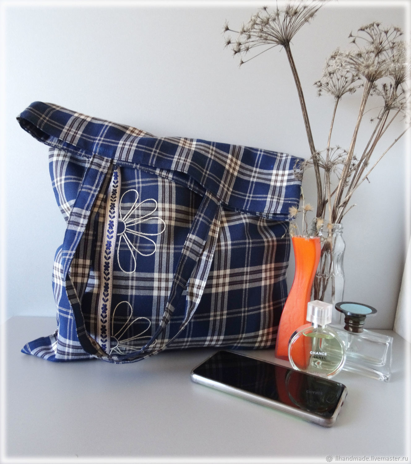 Эко-сумка "Синее лето" - ручная вышивка, авоська, хлопковая сумка
