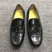 Обувь ручной работы handmade. Livemaster - original item Moccasins men`s crocodile leather, tassels, black color.. Handmade.