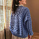 Jerseys: Women's knitted sweater with a cross pattern in blue to order, Sweaters, Yoshkar-Ola,  Фото №1