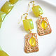 Earrings with chalcedony parrotum, yellow chalcedony, gilt. Earrings. White Book. My Livemaster. Фото №4