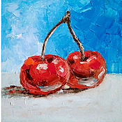 Картины и панно handmade. Livemaster - original item Cherry painting still life with berries in oil 15h15 cm. Handmade.