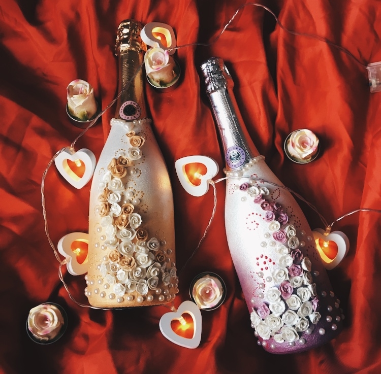 Свадебный декор бутылки