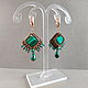 Square earrings with malachite, bronze earrings with green stone. Earrings. Nibelung Design Beadwork. My Livemaster. Фото №4