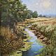  Landscape oil. River in the forest, Pictures, Moscow,  Фото №1