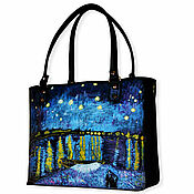Сумки и аксессуары handmade. Livemaster - original item Van Gogh Leather black handbag Starry night over the Rhone. Handmade.