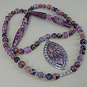 Украшения handmade. Livemaster - original item Long beads with a stone pendant (rhodonite, variscite, lepidolite). Handmade.