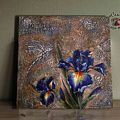 Картины и панно handmade. Livemaster - original item Panel: decorative painting wall panel Iris flowers. Handmade.