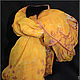 "Цвет солнца"- шелковый платок, в технике Эбру (рисунки на воде), Платки, Москва,  Фото №1