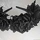 jewelry made of leather, black rose, hair decoration headband with roses,artificial flowers headband, handmade flowers rose black leather headband, a wreath of black roses,leather
