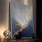 Интерьерная картина, абстракция, коралл, белая с золотом