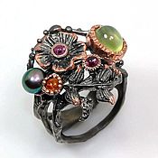 Миниатюрное кольцо с аметистом и зелёным турмалином