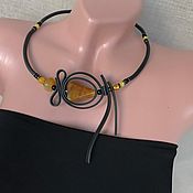 Украшения handmade. Livemaster - original item Stylish necklace made of natural stones. Yellow boho decoration on rubber. Handmade.
