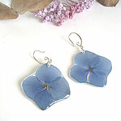 Украшения handmade. Livemaster - original item Pendientes Flores Reales Azul Azul Hortensia Eco Decoración Resina. Handmade.