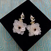 Серьги-пусеты: серебряные серьги цветы из гортензии длинные