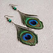 Украшения handmade. Livemaster - original item Firebird Feather Earrings Feather Earrings Turquoise Serpentine Green Light Bright. Handmade.