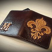 Personalized leather wallet, image, business card, monogram, personal