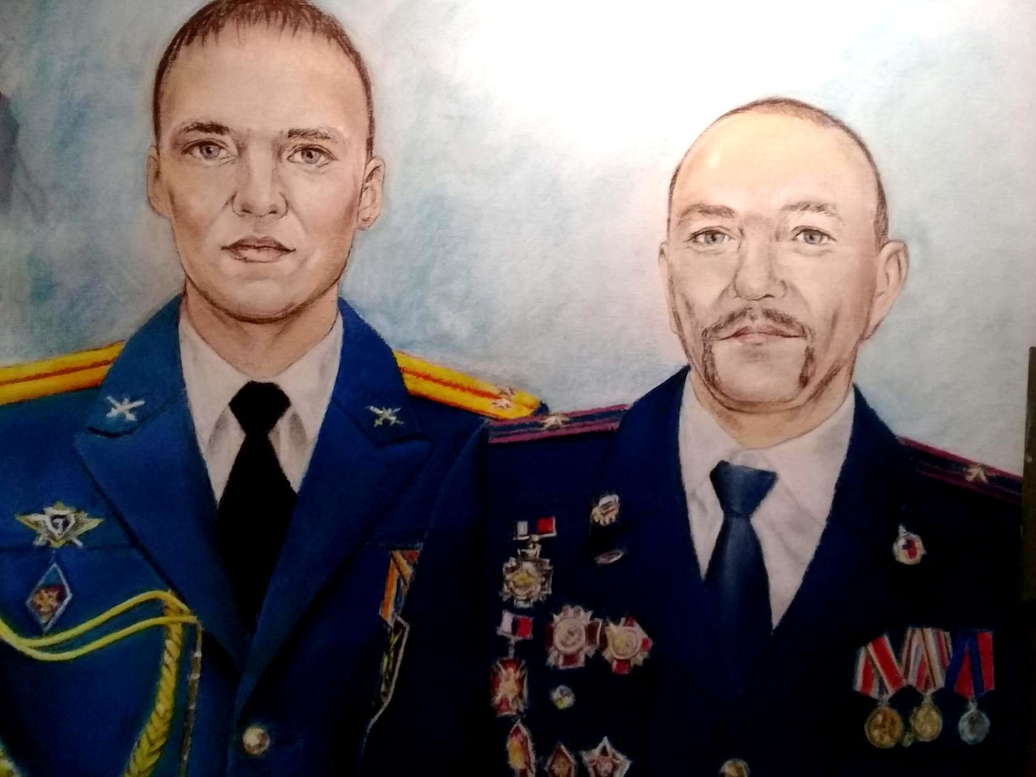 Портрет отца и сына в технике пастель