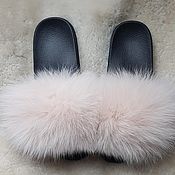 Обувь ручной работы handmade. Livemaster - original item Flip-flops with arctic fox fur champagne. Handmade.